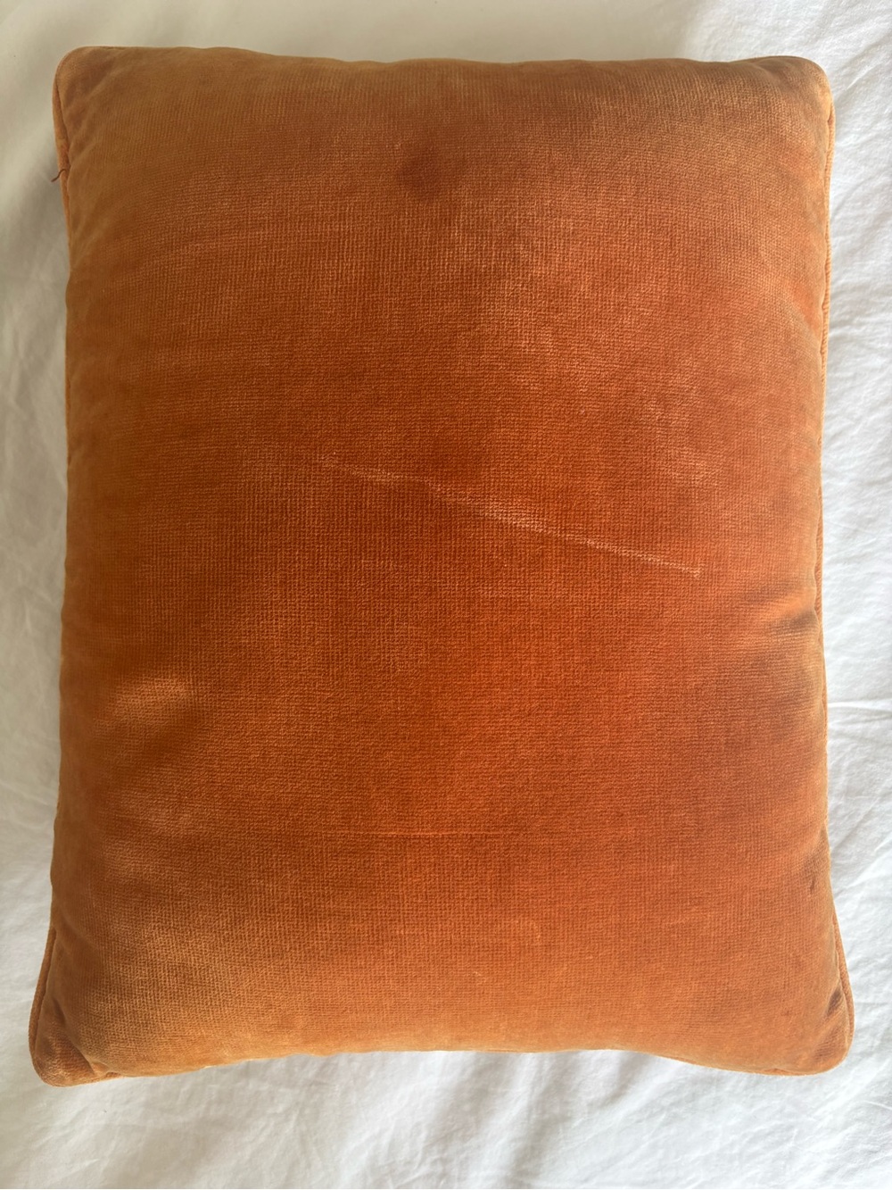 Vintage 1960s Handmade Needlepoint Pillow Geometric Wool Orange Velvet 16x13 MCM - Picture 4 of 8
